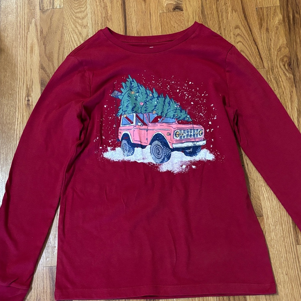 Class Club Red Long Sleeve Tee with Holiday Truck Design